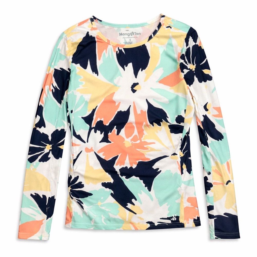 Hang Ten UPF 50+ Floral Long Sleeve Rash Guard Swim Top Women’s Small Surf Beach